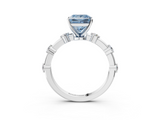 White gold Fancy Blue Princess  Solitaire Diamond Ring with Bezel Set Side Stones and Prong Setting_6