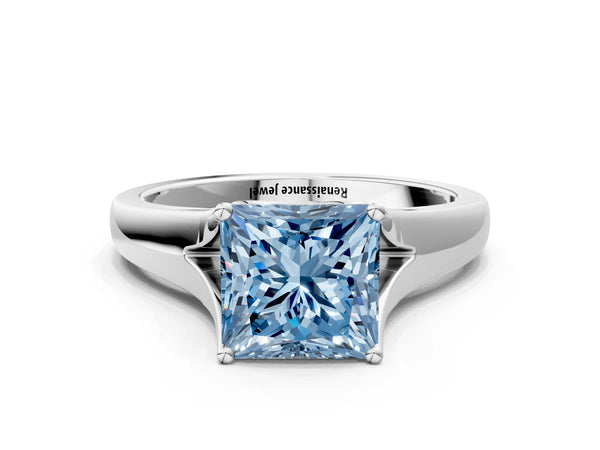 Platinum Princess Cut Cathedral Solitaire Engagement Ring Setting for Fancy Blue Center with Split Shoulders