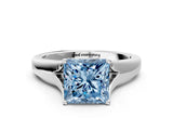 White gold Fancy Blue Princess  Solitaire Diamond Ring with Cathedral Band and Four-Prong Setting_66
