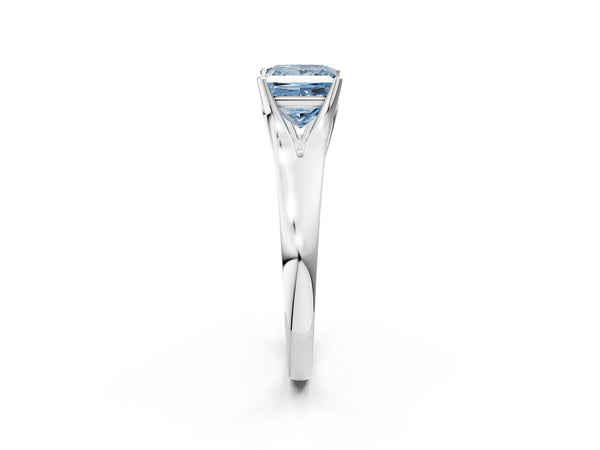Platinum Princess Cut Cathedral Solitaire Engagement Ring Setting for Fancy Blue Center with Split Shoulders