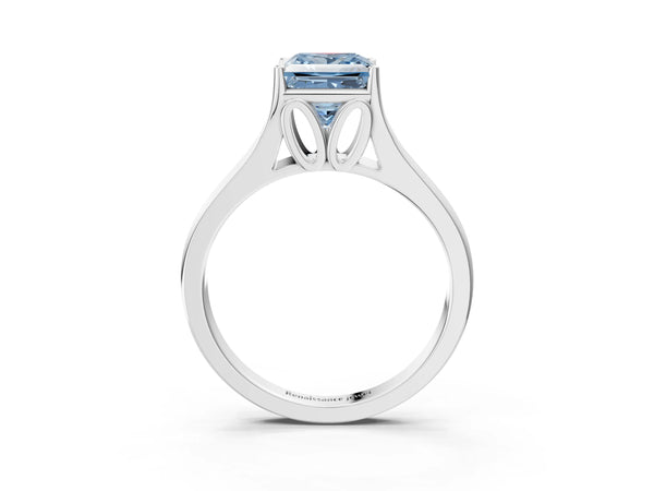Sterling Silver Princess Cut Cathedral Solitaire Engagement Ring Setting for Fancy Blue Center with Split Shoulders