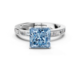 White gold Fancy Blue Princess  Solitaire Diamond Ring with Channel-Set Baguette Band and Four-Prong Setting_49