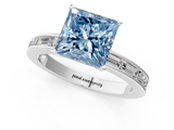 White gold Fancy Blue Princess  Solitaire Diamond Ring with Channel-Set Baguette Band and Four-Prong Setting_50