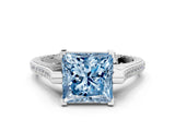 White gold Fancy Blue Princess  Solitaire Diamond Ring with Channel Set Band and Bezel Prong Setting_56