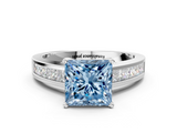 White gold Fancy Blue Princess  Solitaire Diamond Ring with Channel-Set Band and Four-Prong Setting_3