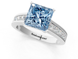 White gold Fancy Blue Princess  Solitaire Diamond Ring with Channel-Set Band and Four-Prong Setting_4