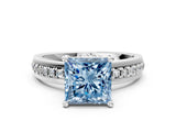 White gold Fancy Blue Princess  Solitaire Diamond Ring with Channel Set Band and Six-Prong Setting_48
