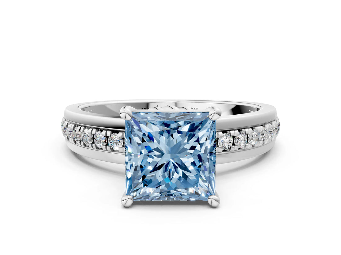 White gold Fancy Blue Princess  Solitaire Diamond Ring with Channel Set Band and Six-Prong Setting_48