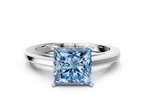 White gold Fancy Blue Princess  Solitaire Diamond Ring with Four-Prong Setting and Classic Band_3
