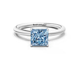 White gold Fancy Blue Princess  Solitaire Diamond Ring with Four-Prong Setting on a Plain Band_50
