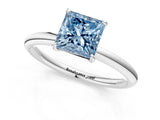 White gold Fancy Blue Princess  Solitaire Diamond Ring with Four-Prong Setting on a Plain Band_51