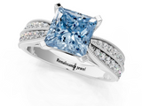 White gold Fancy Blue Princess  Solitaire Diamond Ring with Milgrain Pavé Band and Four-Prong Setting_39