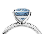 White gold Fancy Blue Princess  Solitaire Diamond Ring with Milgrain and Black Enamel X Pattern Band_201