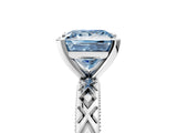White gold Fancy Blue Princess  Solitaire Diamond Ring with Milgrain and Black Enamel X Pattern Band_202