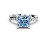 White gold Fancy Blue Princess  Solitaire Diamond Ring with Pavé Band and Four-Prong Setting_112