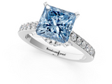 White gold Fancy Blue Princess  Solitaire Diamond Ring with Pavé Band and Four-Prong Setting_119
