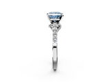 White gold Fancy Blue Princess  Solitaire Diamond Ring with Pavé Band and Four-Prong Setting_120