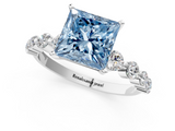 White gold Fancy Blue Princess  Solitaire Diamond Ring with Pave Band and Four-Prong Setting_219