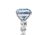 White gold Fancy Blue Princess  Solitaire Diamond Ring with Pave Band and Four-Prong Setting_224
