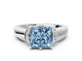 White gold Fancy Blue Princess  Solitaire Diamond Ring with Pave Band and Six-Prong Setting_32