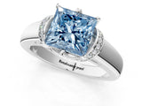 White gold Fancy Blue Princess  Solitaire Diamond Ring with Pave Band and Six-Prong Setting_33