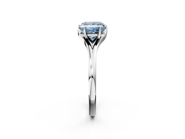 White gold Fancy Blue Princess  Solitaire Diamond Ring with Six-Prong Setting and Tapered Band