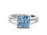 White gold Fancy Blue Princess  Solitaire Diamond Ring with Six-Prong Setting on a Classic Band_3