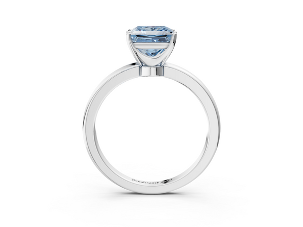 White gold Fancy Blue Princess  Solitaire Diamond Ring with Six-Prong Setting on a Classic Band
