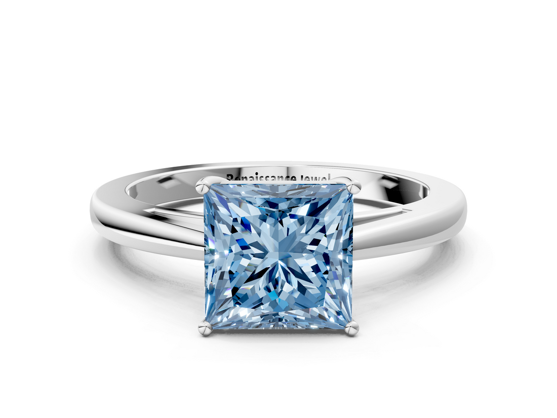 White gold Fancy Blue Princess  Solitaire Diamond Ring with Split Shank and Four-Prong Setting_20