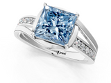 White gold Fancy Blue Princess  Solitaire Diamond Ring with Split Shank and Prong Setting_37