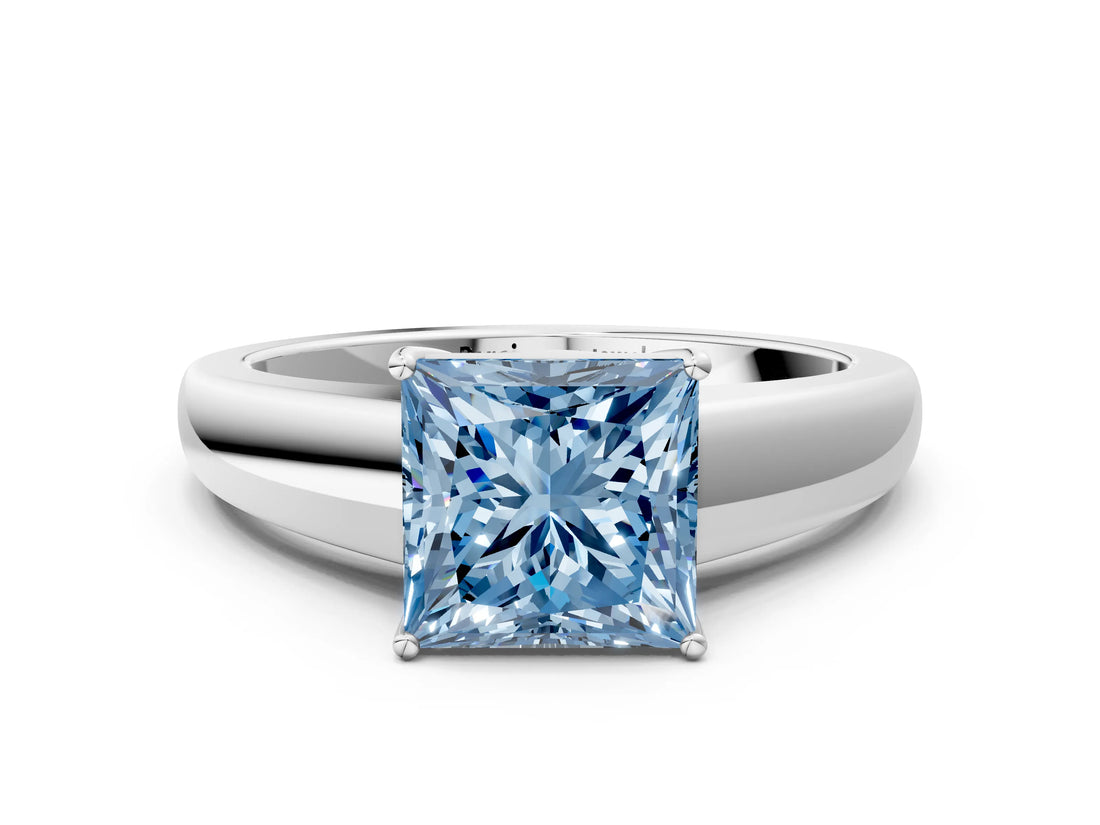 White gold Fancy Blue Princess  Solitaire Diamond Ring with Tapered Band and Four-Prong Setting_49