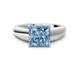 White gold Fancy Blue Princess  Solitaire Diamond Ring with Tapered Band and Four-Prong Setting_49