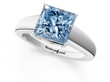 White gold Fancy Blue Princess  Solitaire Diamond Ring with Tapered Band and Four-Prong Setting_50