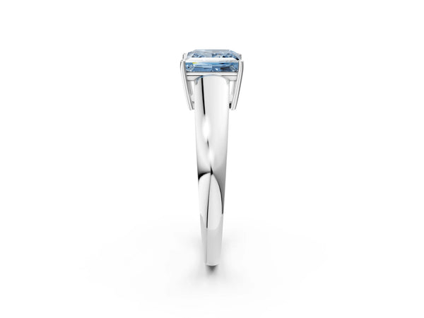White gold Fancy Blue Princess  Solitaire Diamond Ring with Tapered Band and Four-Prong Setting