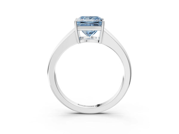 White gold Fancy Blue Princess  Solitaire Diamond Ring with Tapered Band and Four-Prong Setting