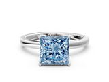White gold Fancy Blue Princess  Solitaire Diamond Ring with Thin Band and Four-Prong Setting_3