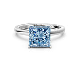 White gold Fancy Blue Princess  Solitaire Diamond Ring with Thin Band and Four-Prong Setting_72