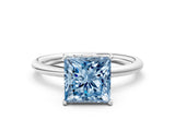 White gold Fancy Blue Princess  Solitaire Diamond Ring with a Classic Band and Four-Prong Setting 2