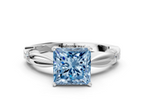 White gold Fancy Blue Princess  Solitaire Diamond Twisted Band with Four-Prong Setting_62