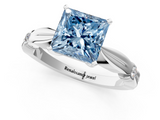 White gold Fancy Blue Princess  Solitaire Diamond Twisted Band with Four-Prong Setting_65