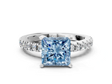 White gold Fancy Blue Princess  Solitaire Diamond with Pavé Band and Four-Prong Setting_45