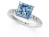 White gold Fancy Blue Princess  Solitaire Diamond with Pavé Band and Four-Prong Setting_50