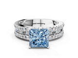 White gold Fancy Blue Princess  Solitaire Diamond with Pave and Channel Set Band_85