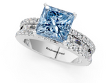 White gold Fancy Blue Princess  Solitaire Diamond with Pave and Channel Set Band_86