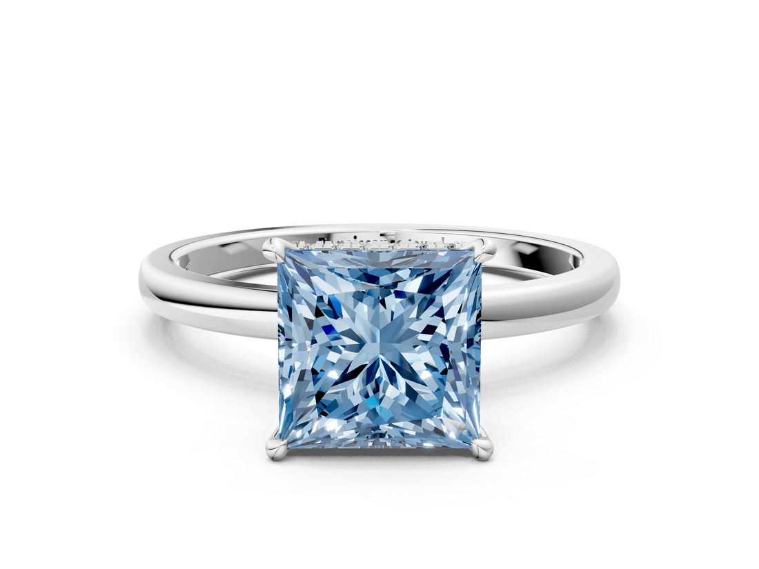 White gold Fancy Blue Princess  Solitaire Engagement Ring with Cathedral Band and Four-Prong Setting_17