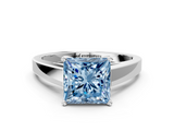 White gold Fancy Blue Princess  Solitaire Engagement Ring with Four-Prong Setting and Tapered Band_3