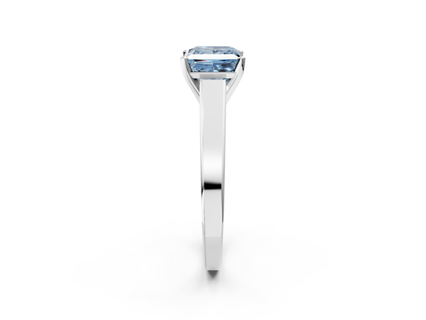 White gold Fancy Blue Princess  Solitaire Engagement Ring with Four-Prong Setting and Tapered Band