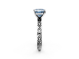 White gold Fancy Blue Princess  Solitaire Engagement Ring with Scrollwork Band and Four-Prong Setting_268