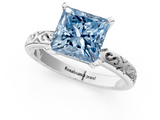 White gold Fancy Blue Princess  Solitaire Engagement Ring with Scrollwork Band and Four-Prong Setting_278