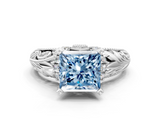 White gold Fancy Blue Princess  Solitaire Filigree Engagement Ring with Halo and Prong Setting_75